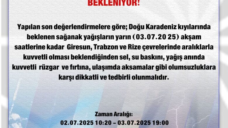  METEROLOJİ  UYARI’DA BULUNDU….