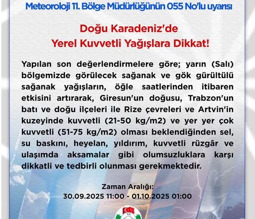  VALİLİKTEN KUVVETLİ YAĞIŞ UYARISI!