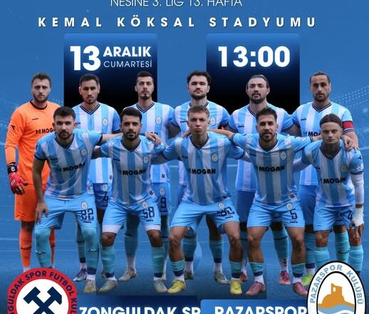  RİZE-PAZARSPOR…YARIN (13.12.2025 C.TESİ GÜNÜ).. SAAT: 13.00 ‘DA.. ZONGULDAK ‘DA… ZONGULDAK SPOR KULÜBÜ İLE KARŞILAŞIYOR….