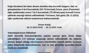 RİZE VALİLİĞİ FIRTINA VE YAĞIŞ İÇİN UYARDI.