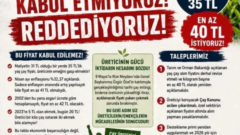  İŞTE RİZE CHP İL BAŞKANLIĞINDAN YAPILAN  YAŞ ÇAY PARASI İLE İLGİLİ YAPILAN AÇIKLAMA..